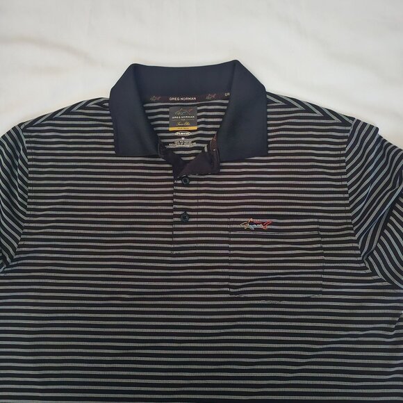 Greg Norman For Tasso Elba Five Iron Play Dry Striped Short Sleeve Polo Shirt M - Picture 5 of 11